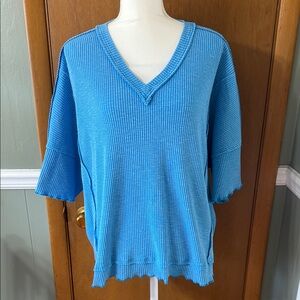JODIFL Blue Ribbed Knit Top